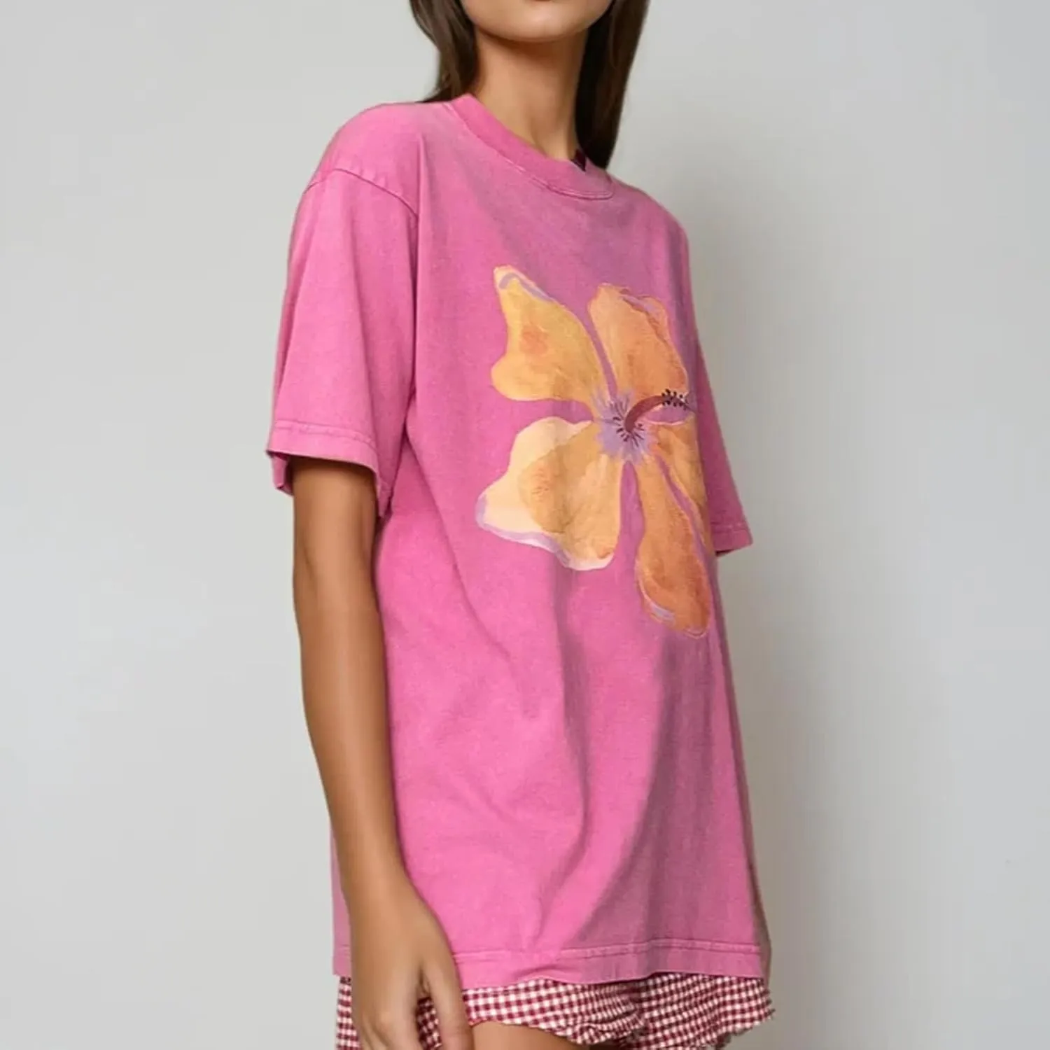 Women Y2k Floral Graphic Print Oversized Tshirts Cute Flower Aesthetic Baggy Tees Top Summer Teen Girl Coastal Clothes