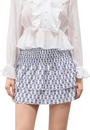 Women Y2k Ruffle Fairy Mini Skirt Floral Striped Elastic High Waist Short Skirt Boho Layered Pleated Skirt