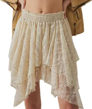 Women Y2k Ruffle Mini Skirt Asymmetrical Hem Pleated Skirt Lace Trim Layered Aline Short Skirt Aesthetic