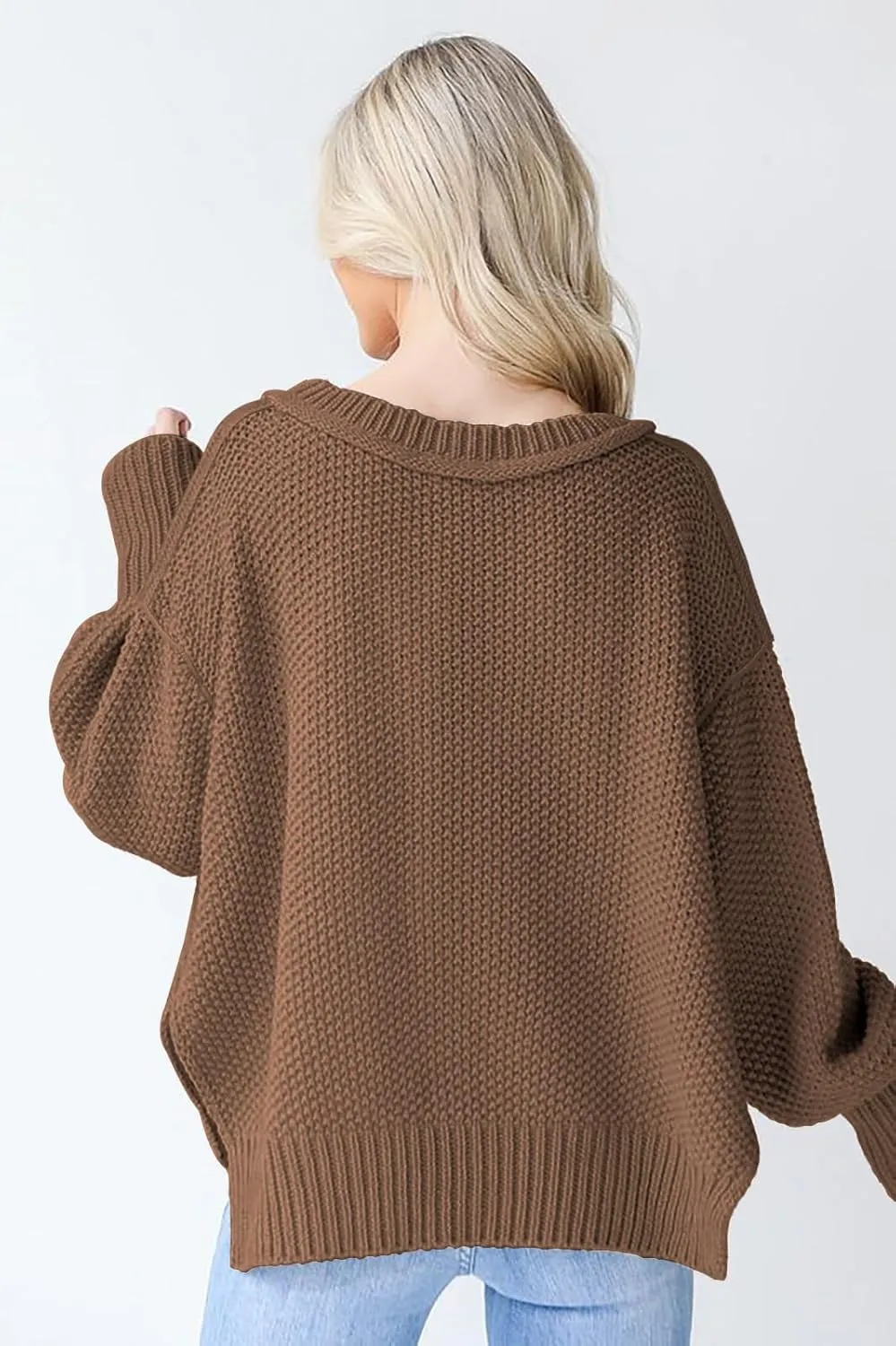 Women's 2024 Crewneck Long Sleeve Loose Oversized Chunky Knitted Pullover Sweater Jumper Tops