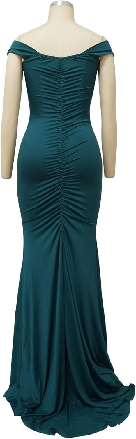 Women's Bodycon Ruched Elegant Formal Dress V Neck Sexy Slim Fit Prom Dress Split Hem Stylish Cocktail Dresses