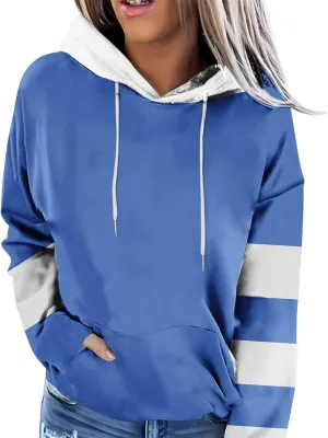 Women's Color Block Hoodie Sweatshirt Casual Long Sleeve Drawstring Jacket Sweater with Pockets Loose Fit Fall Coat