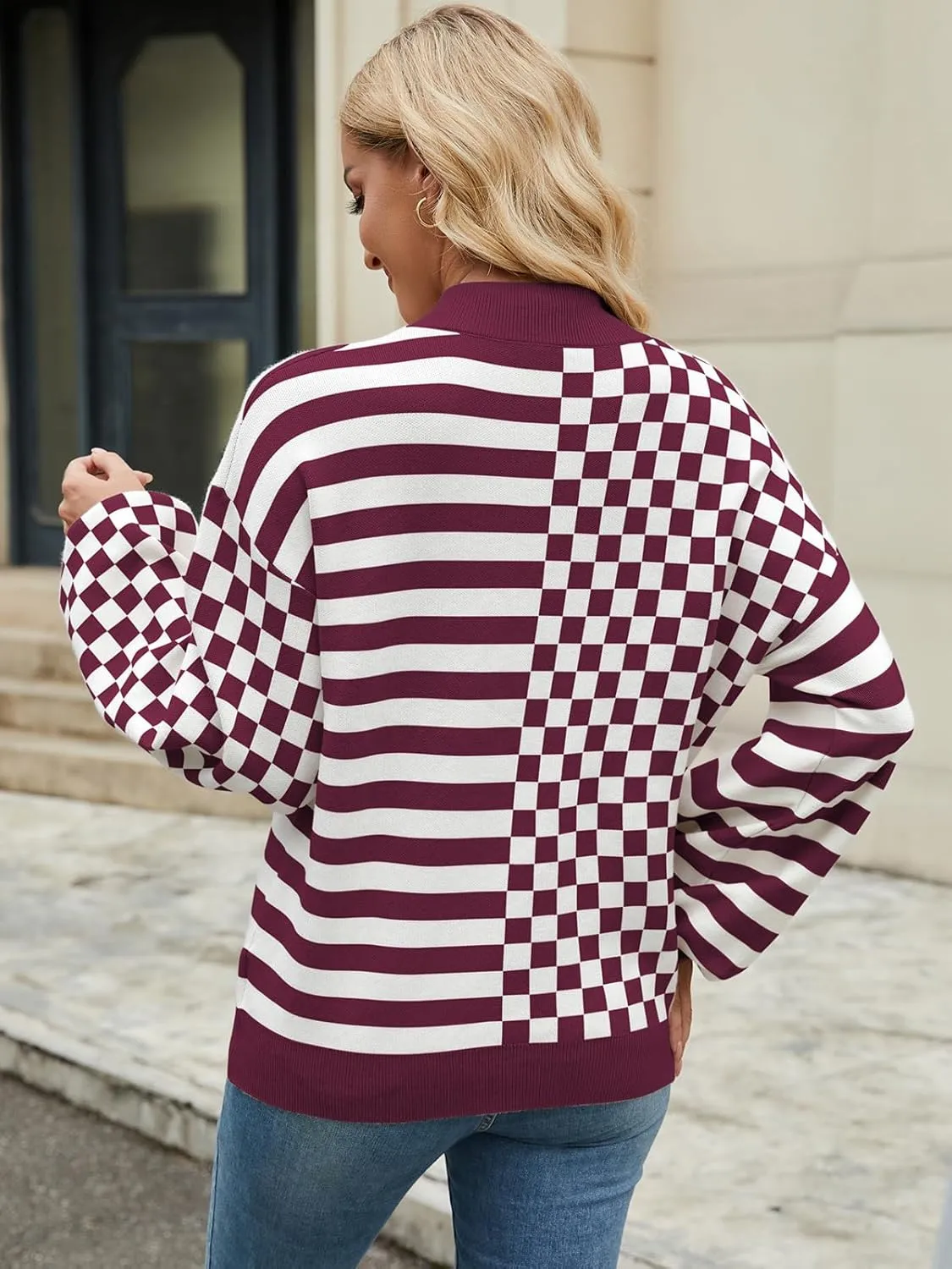 Women's Crewneck Lantern Long Sleeve Sweaters 2024 Oversized Ribbed Knit Pullover Jumper Tops
