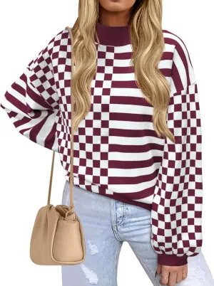 Women's Crewneck Lantern Long Sleeve Sweaters 2024 Oversized Ribbed Knit Pullover Jumper Tops