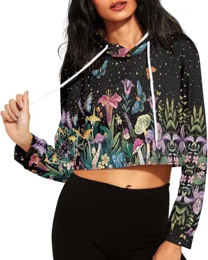 Women'S Crop Hoodie Long Sleeve Mushroom Hoodie Sweatshirt