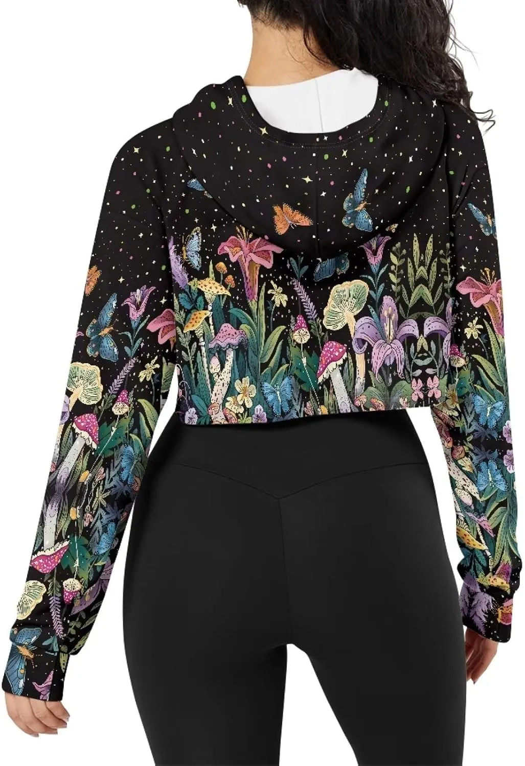 Women'S Crop Hoodie Long Sleeve Mushroom Hoodie Sweatshirt