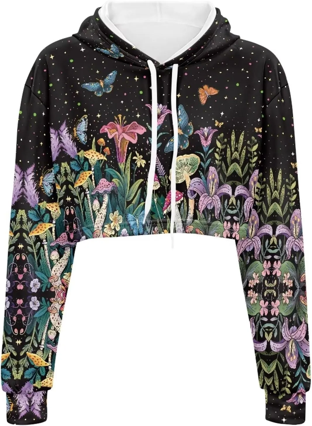Women'S Crop Hoodie Long Sleeve Mushroom Hoodie Sweatshirt