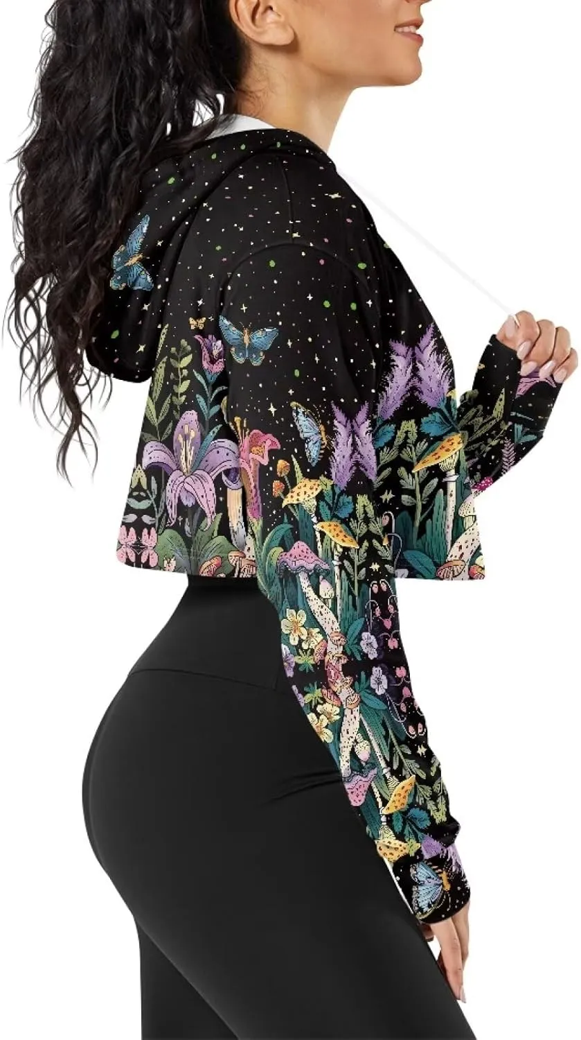 Women'S Crop Hoodie Long Sleeve Mushroom Hoodie Sweatshirt