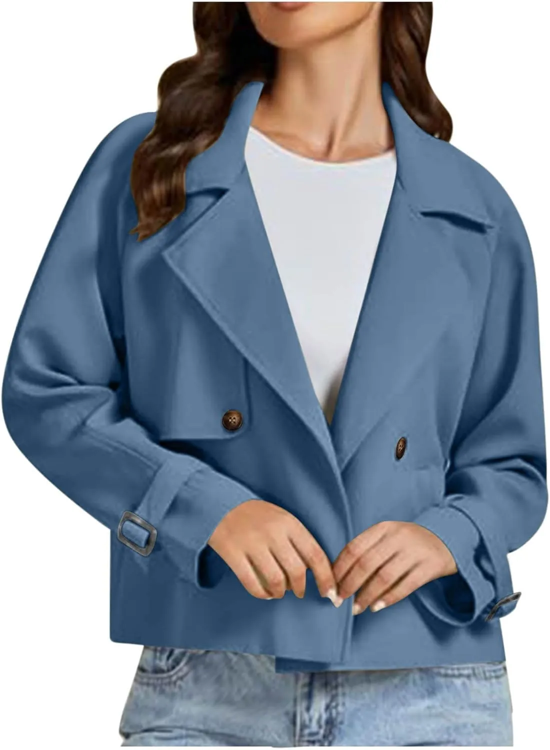 Womens Cropped Trench Coats Casual Double Breasted Short Jackets Fall Winter Fashion Outerwear with Pockets 2024