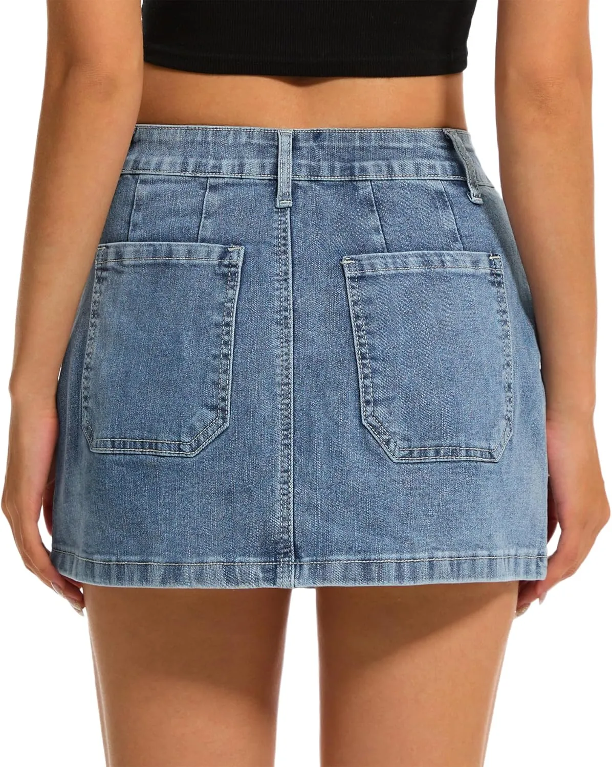 Womens Denim Mini Skirt Stretch Mid Waist Trendy Button Y2k Jean Skirts with Front Pockets