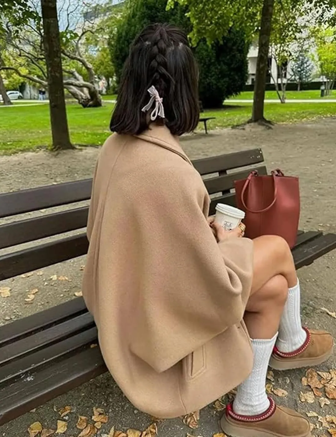 Women's Fall Single Breasted Pea Coat Long Sleeve Turndown Collar Wool Cape Blend Coat with Pockets