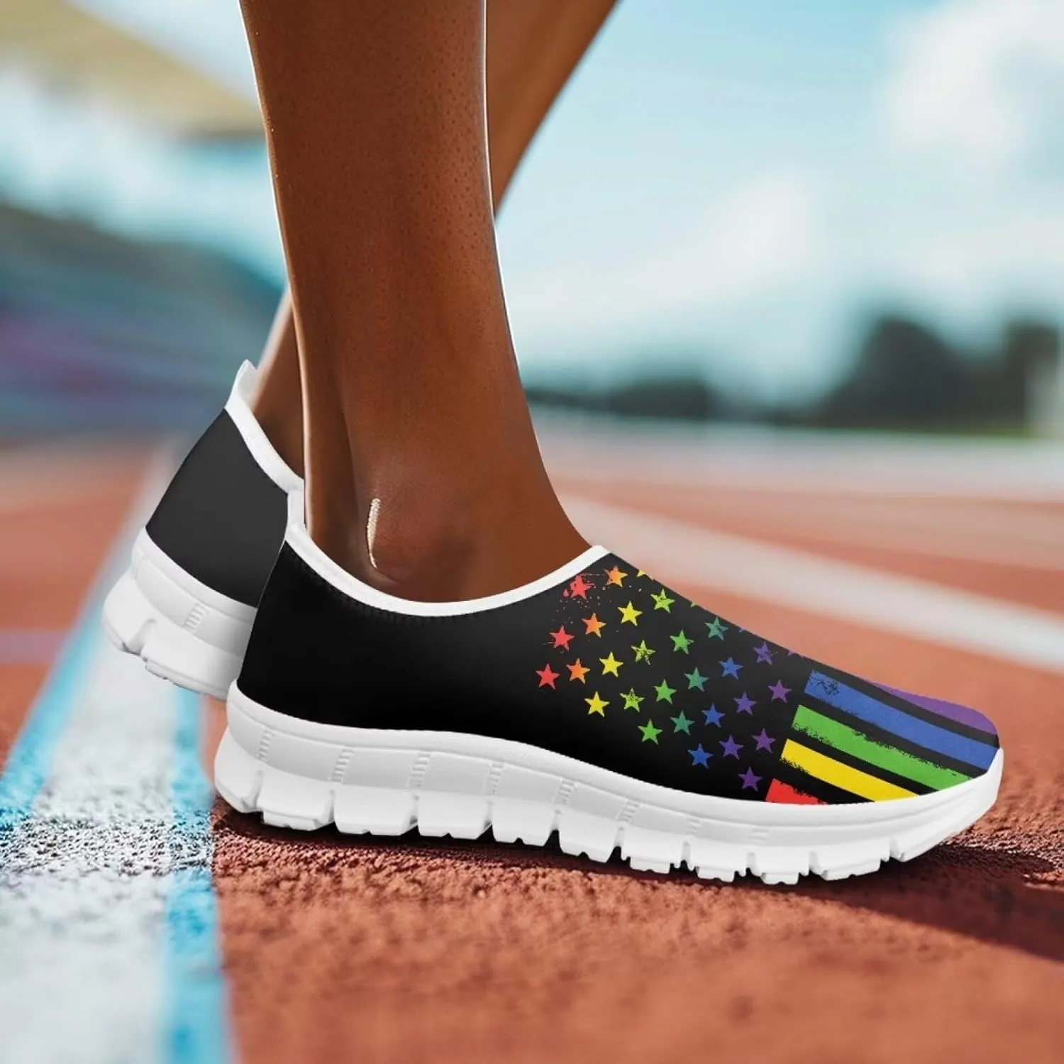 Women's Fashion American Flag Sneakers Lightweight Slip On Walking Comfortable Casual Athletic Travel Shoes