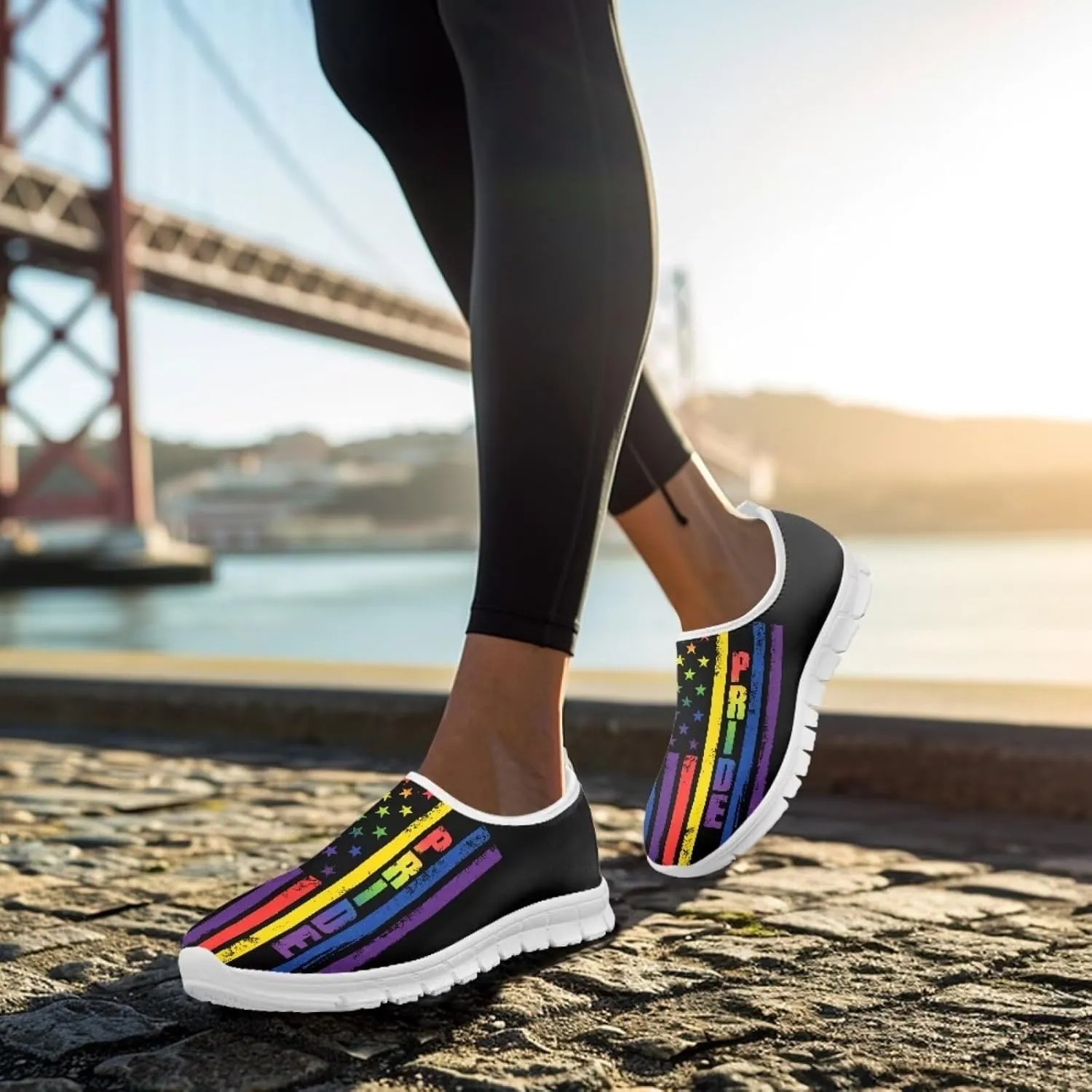 Women's Fashion American Flag Sneakers Lightweight Slip On Walking Comfortable Casual Athletic Travel Shoes