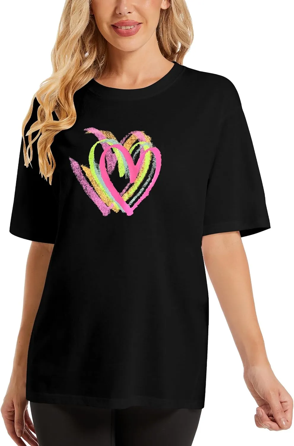 Women's Heart Graphic Tees 2025 Summer Tops Cute Cotton Casual Short Sleeve Crewneck T Shirts