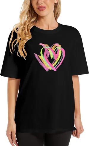 Women's Heart Graphic Tees 2025 Summer Tops Cute Cotton Casual Short Sleeve Crewneck T Shirts
