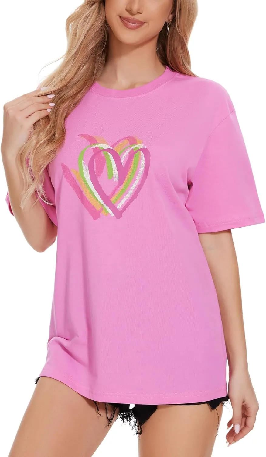 Women's Heart Graphic Tees 2025 Summer Tops Cute Cotton Casual Short Sleeve Crewneck T Shirts