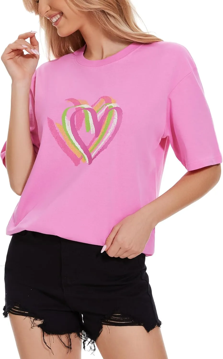 Women's Heart Graphic Tees 2025 Summer Tops Cute Cotton Casual Short Sleeve Crewneck T Shirts