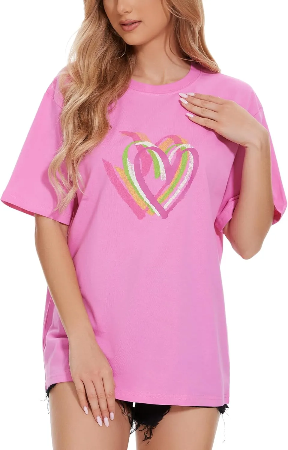Women's Heart Graphic Tees 2025 Summer Tops Cute Cotton Casual Short Sleeve Crewneck T Shirts