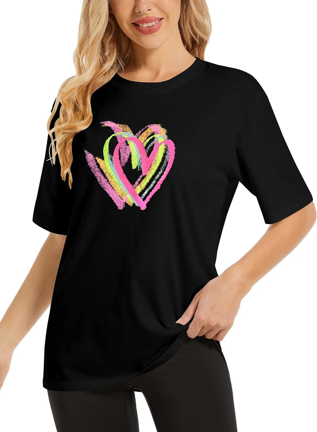 Women's Heart Graphic Tees 2025 Summer Tops Cute Cotton Casual Short Sleeve Crewneck T Shirts