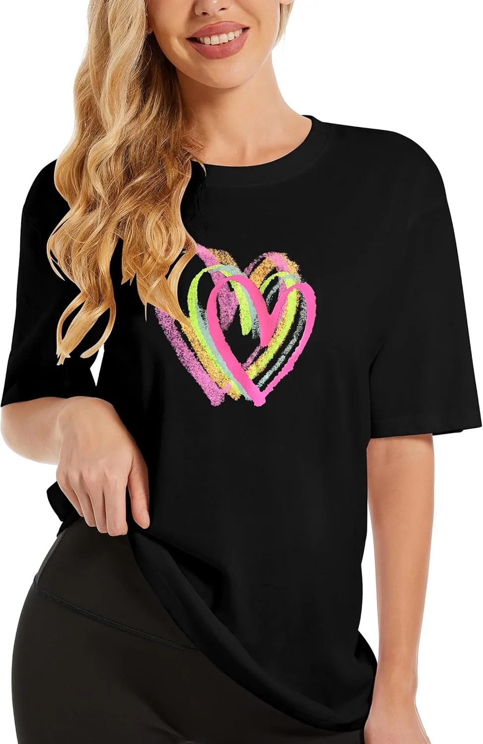 Women's Heart Graphic Tees 2025 Summer Tops Cute Cotton Casual Short Sleeve Crewneck T Shirts