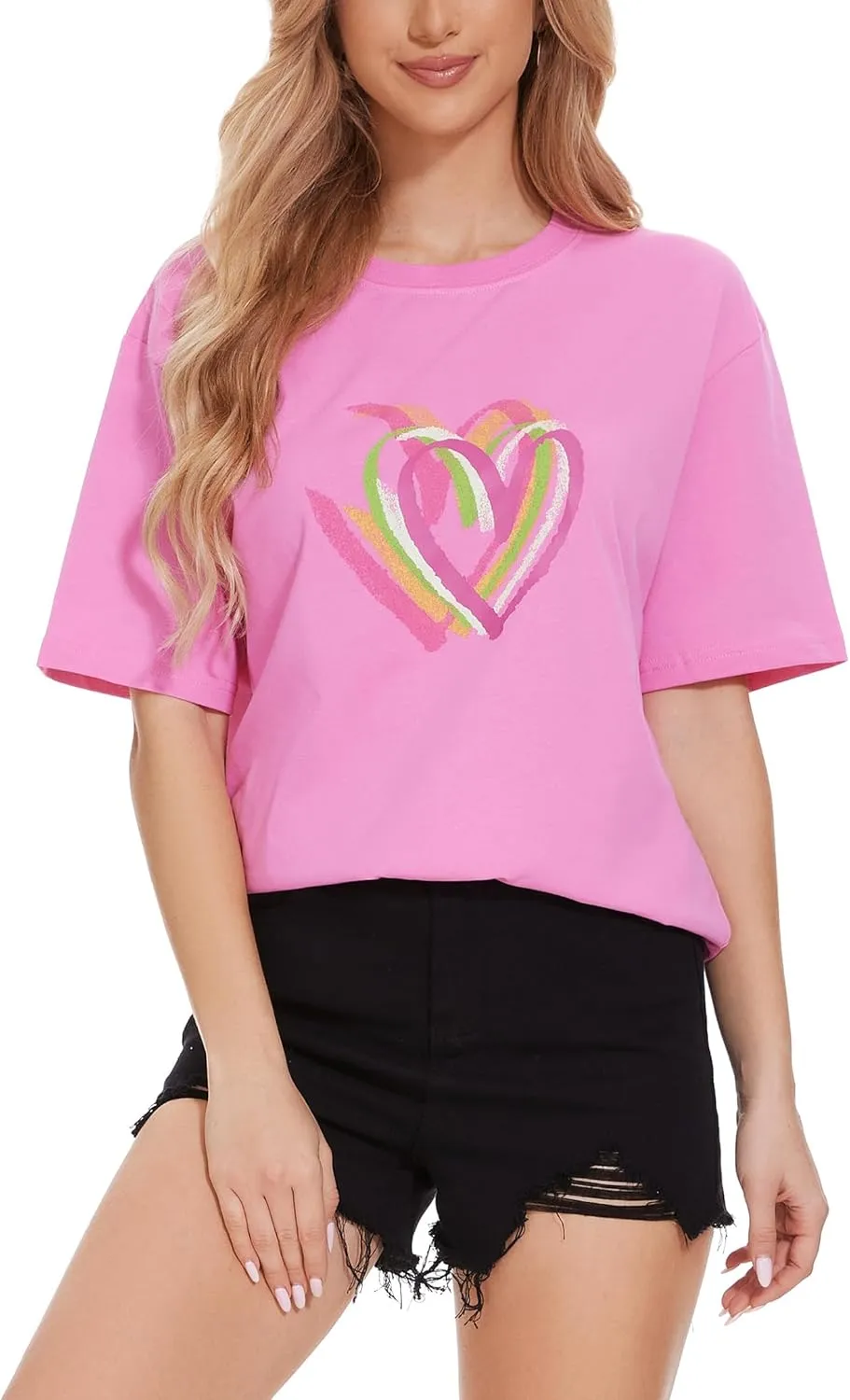 Women's Heart Graphic Tees 2025 Summer Tops Cute Cotton Casual Short Sleeve Crewneck T Shirts
