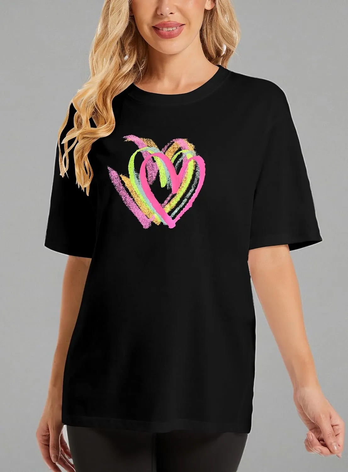 Women's Heart Graphic Tees 2025 Summer Tops Cute Cotton Casual Short Sleeve Crewneck T Shirts