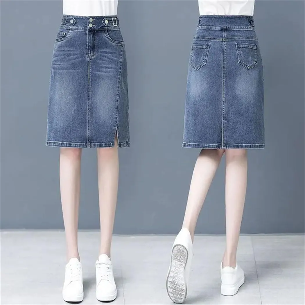 Women's High Waist Denim Skirts Spring Summer Midi Straight Slim Streetwear Casual Jeans Skirt