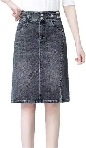 Women's High Waist Denim Skirts Spring Summer Midi Straight Slim Streetwear Casual Jeans Skirt