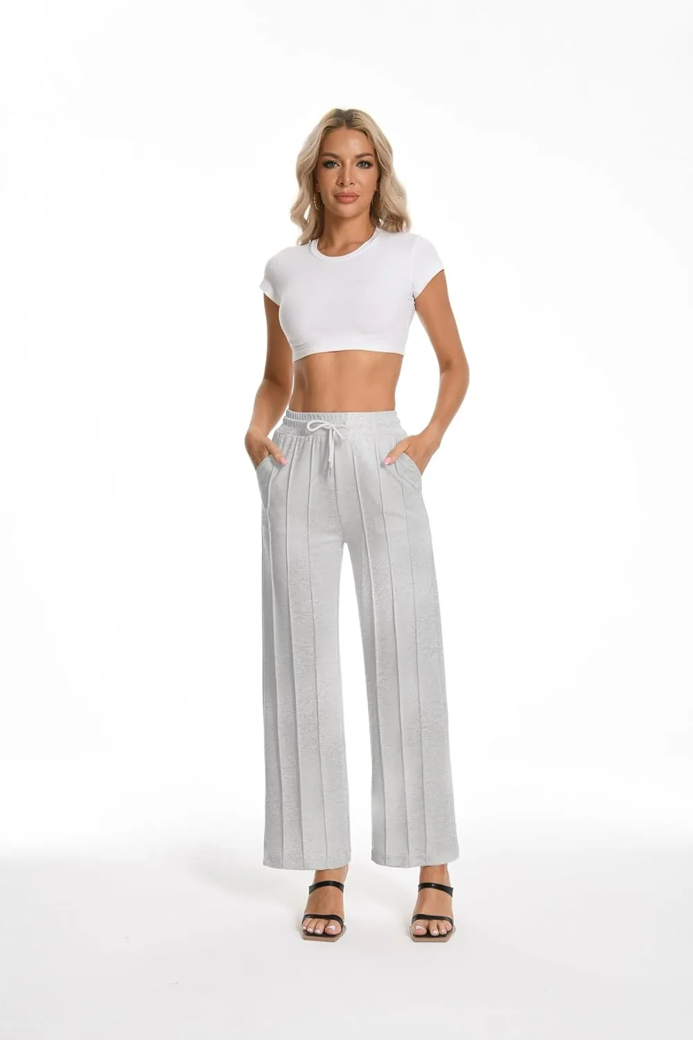 Women's High Waist Sweatpants Loose Fit Wide Leg Lounge Pants with Pleated Comfortable Straight Leg Yoga Trousers
