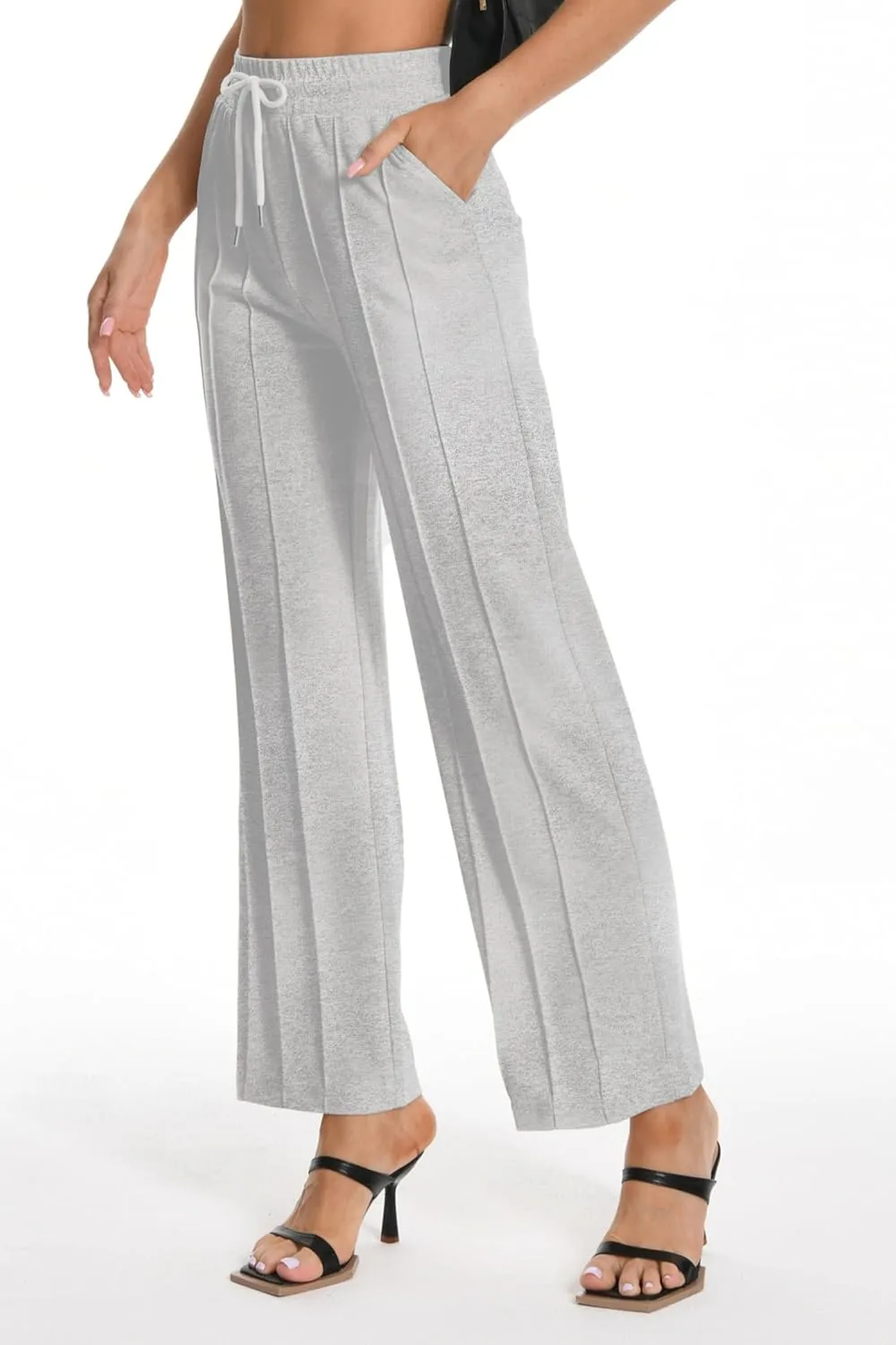 Women's High Waist Sweatpants Loose Fit Wide Leg Lounge Pants with Pleated Comfortable Straight Leg Yoga Trousers
