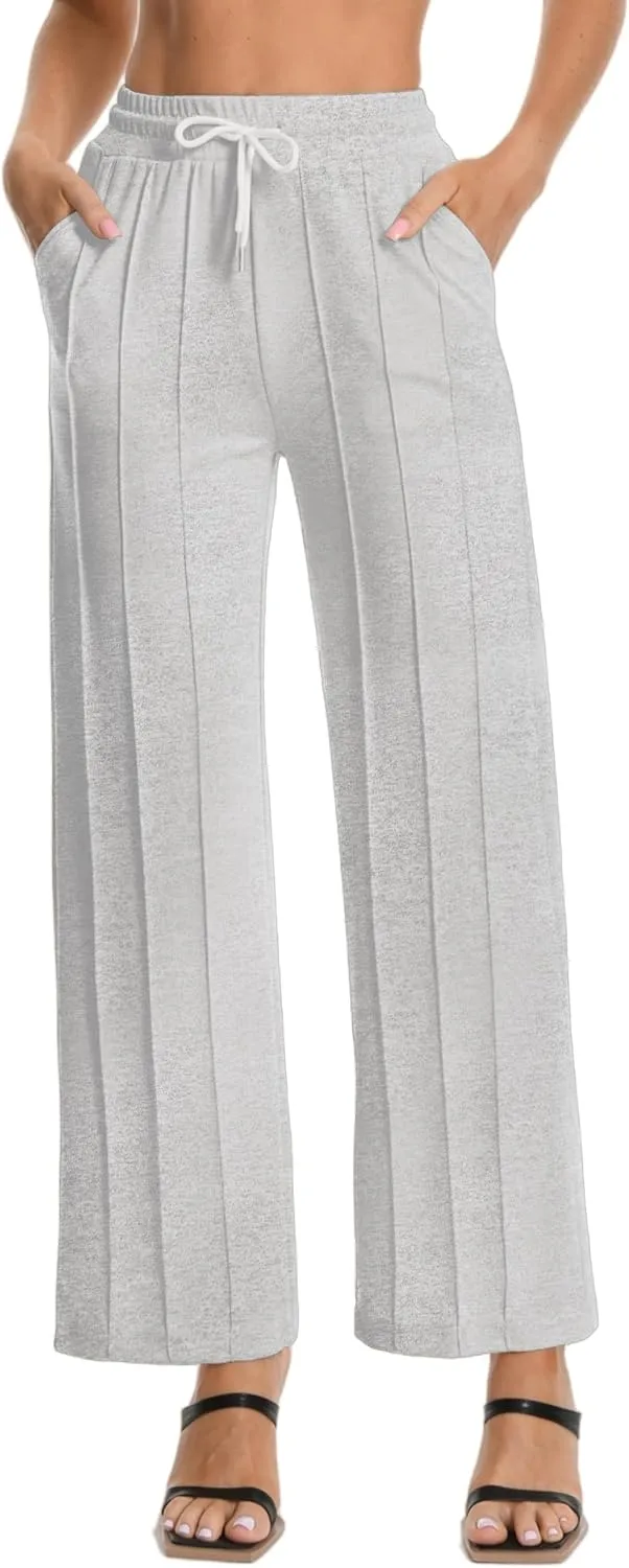 Women's High Waist Sweatpants Loose Fit Wide Leg Lounge Pants with Pleated Comfortable Straight Leg Yoga Trousers