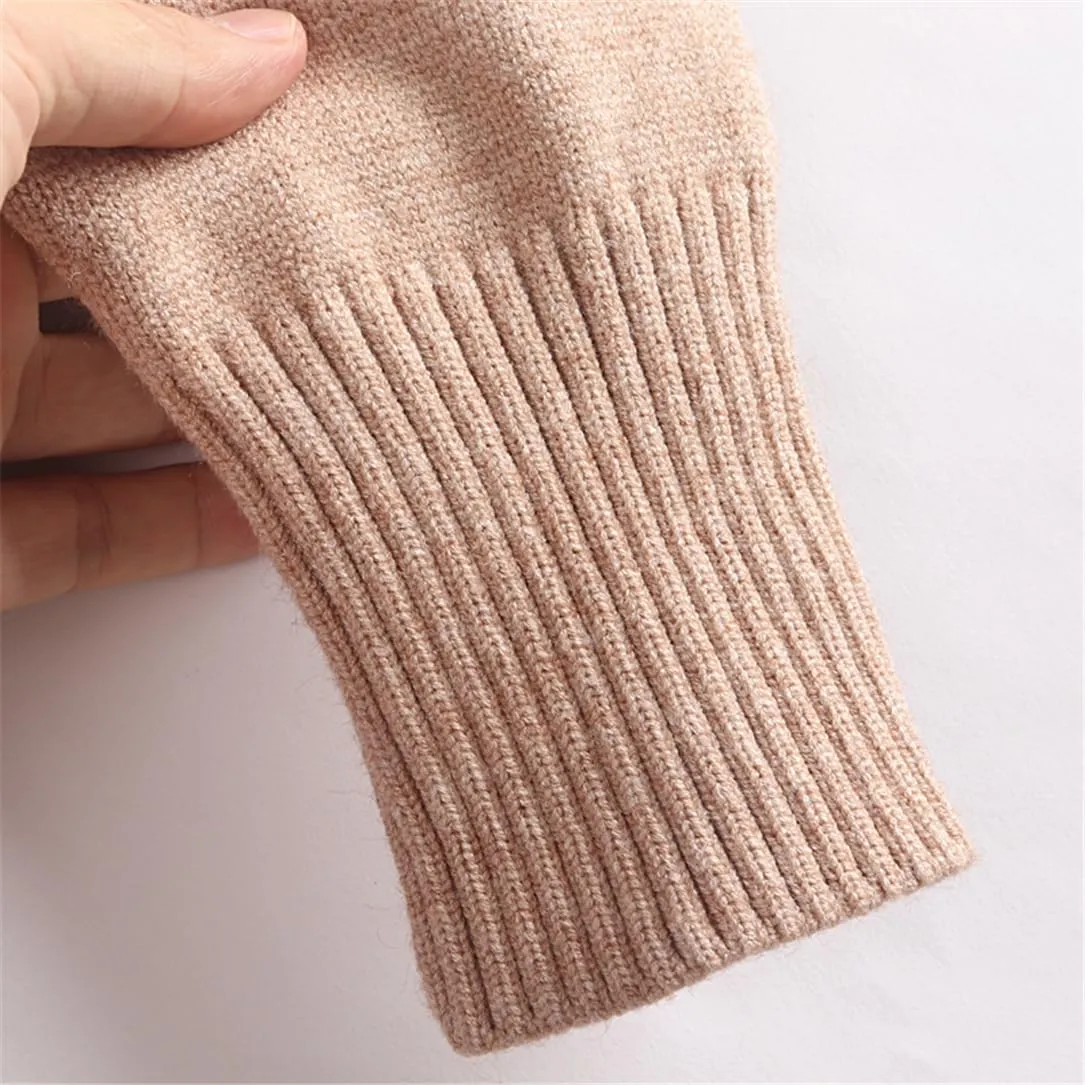 Women's Knitted Solid Turtleneck Oversized Sweater Loose Thick Long Sleeve Pullovers Knitwears Tops