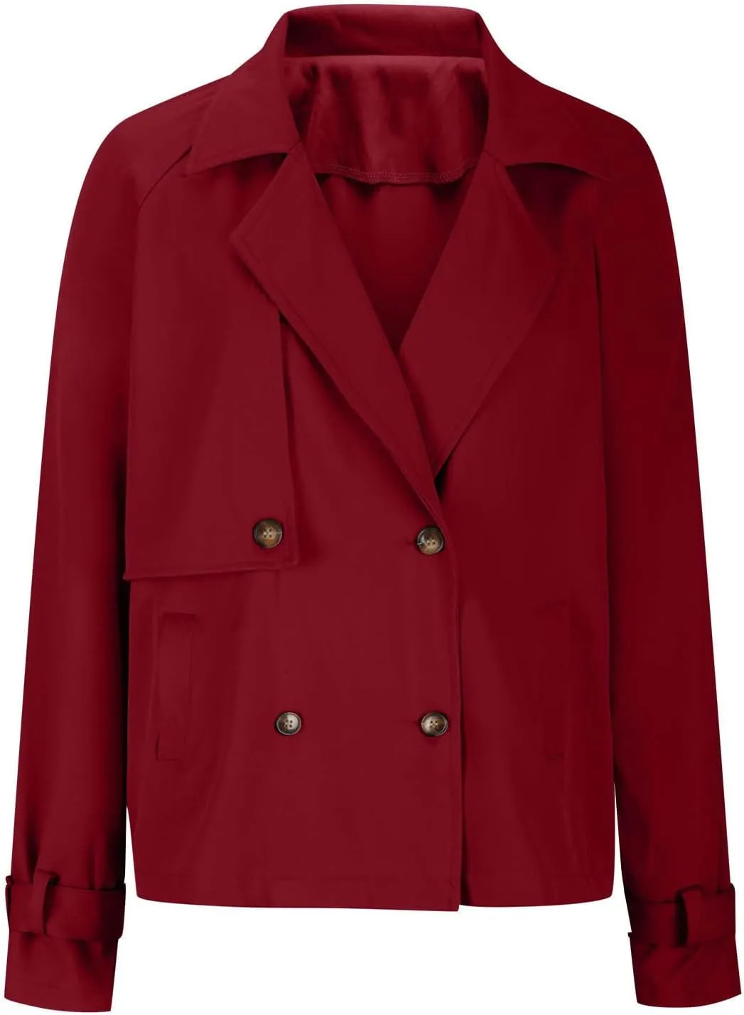 Womens Long Sleeve Crop Trench Coat Lapel Double Breasted Loose Casual Jacket with Pockets Classic Elegant Coats