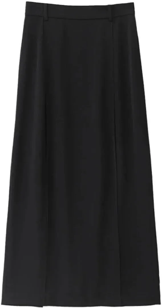 Women's Loose High Waist Pleated Straight Tube Skirt Slit Office Skirts