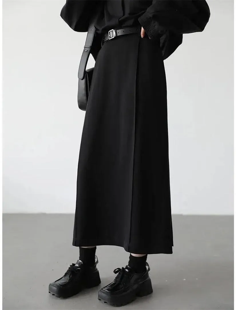 Women's Loose High Waist Pleated Straight Tube Skirt Slit Office Skirts