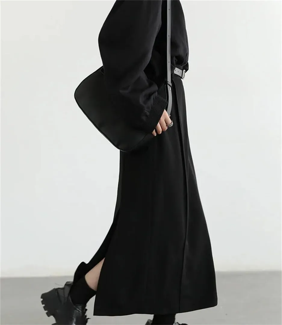 Women's Loose High Waist Pleated Straight Tube Skirt Slit Office Skirts