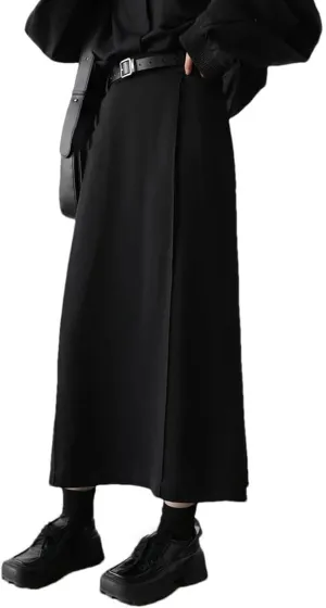 Women's Loose High Waist Pleated Straight Tube Skirt Slit Office Skirts