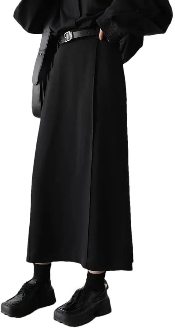 Women's Loose High Waist Pleated Straight Tube Skirt Slit Office Skirts