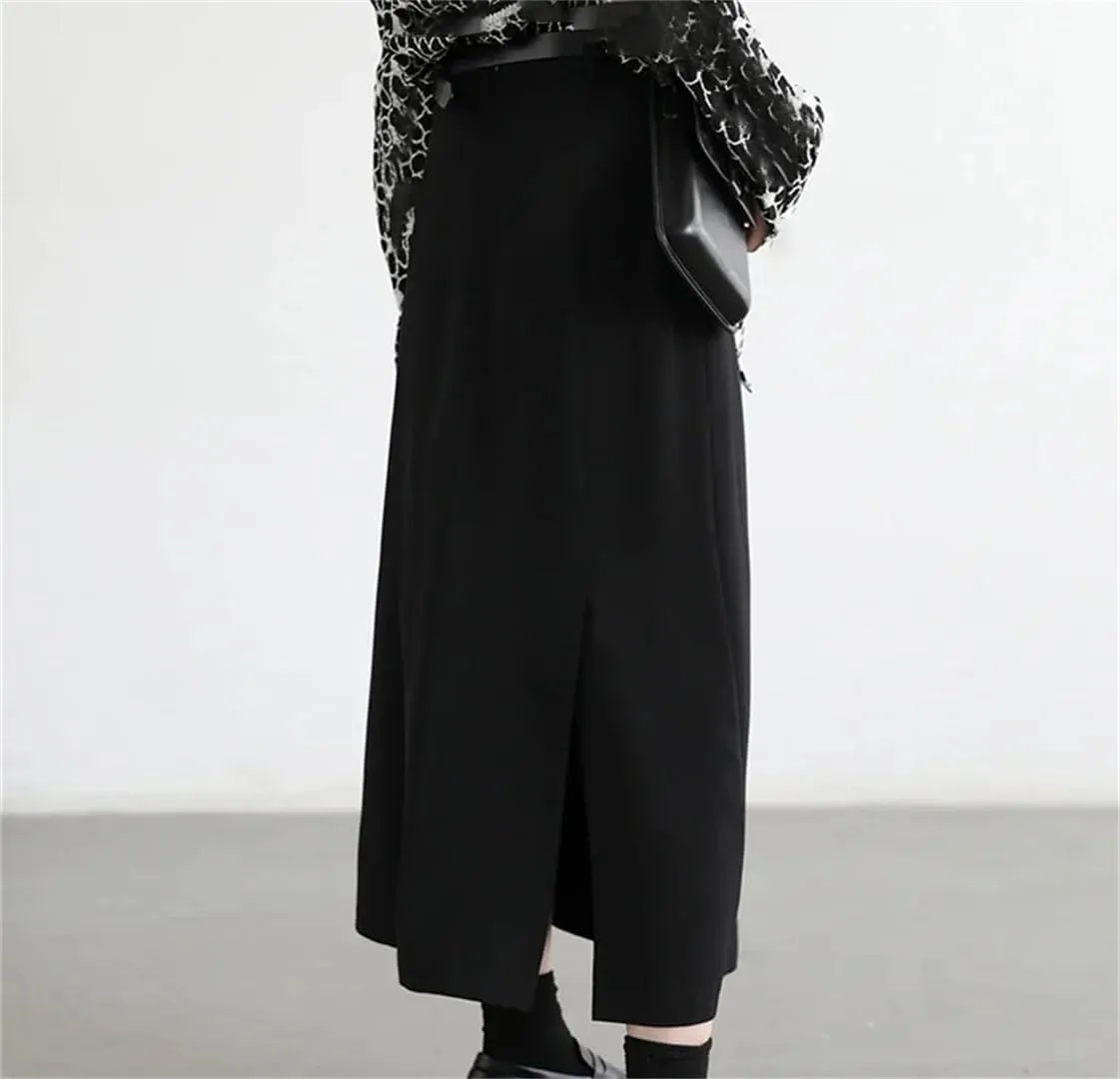 Women's Loose High Waist Pleated Straight Tube Skirt Slit Office Skirts