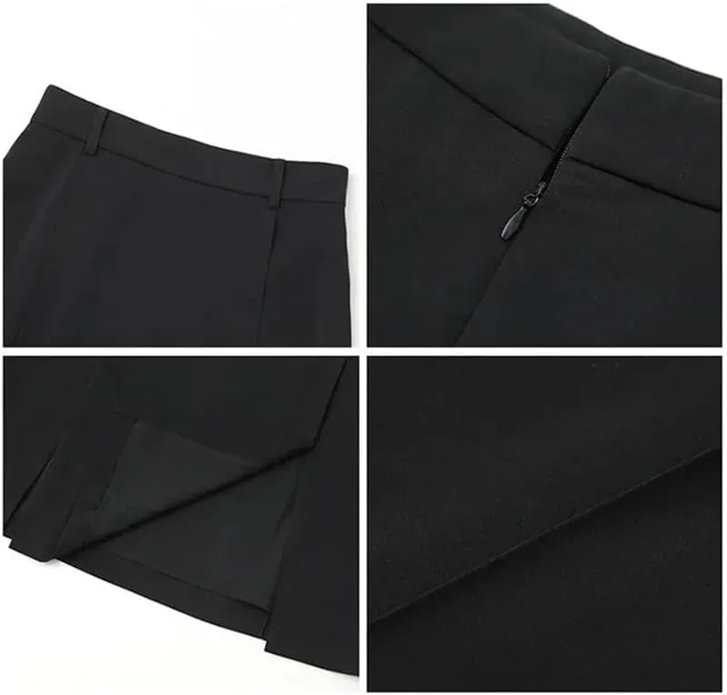 Women's Loose High Waist Pleated Straight Tube Skirt Slit Office Skirts