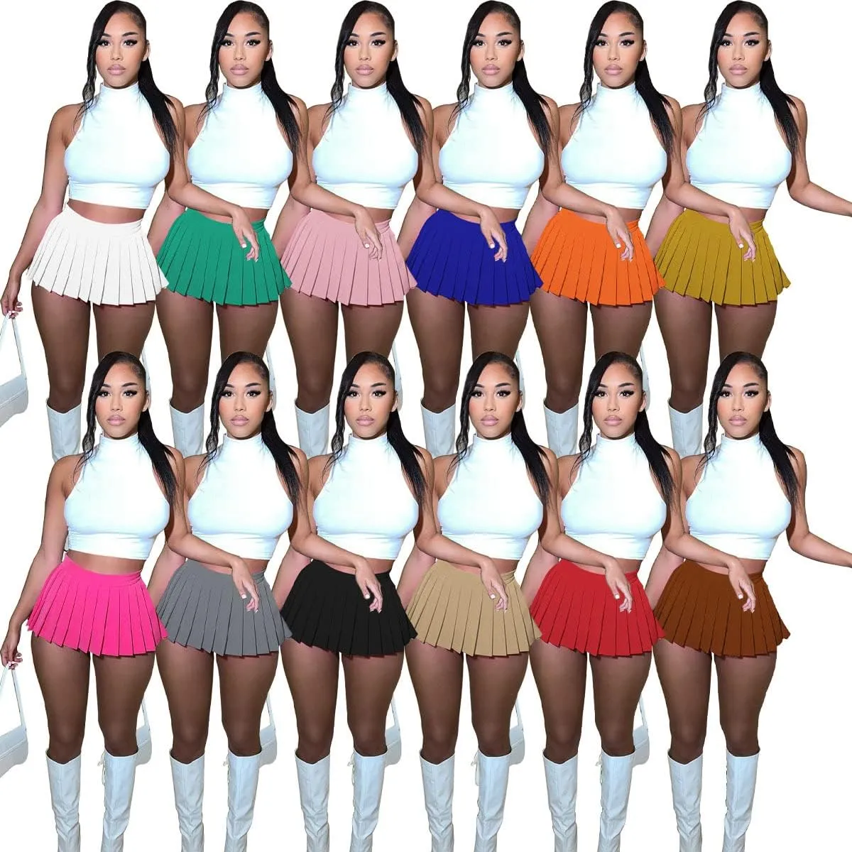 Women's Mini Pleated Skirts Sexy Club Y2k High Wiast Stretchy Tennis Skater A-line Skirt