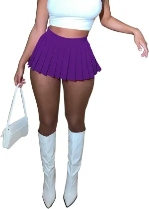 Women's Mini Pleated Skirts Sexy Club Y2k High Wiast Stretchy Tennis Skater A-line Skirt