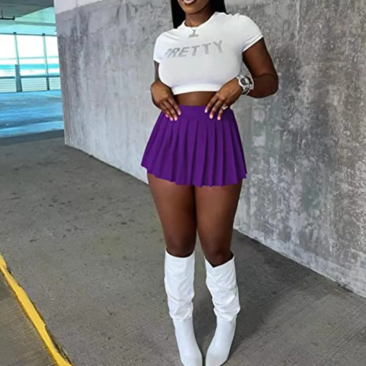 Women's Mini Pleated Skirts Sexy Club Y2k High Wiast Stretchy Tennis Skater A-line Skirt