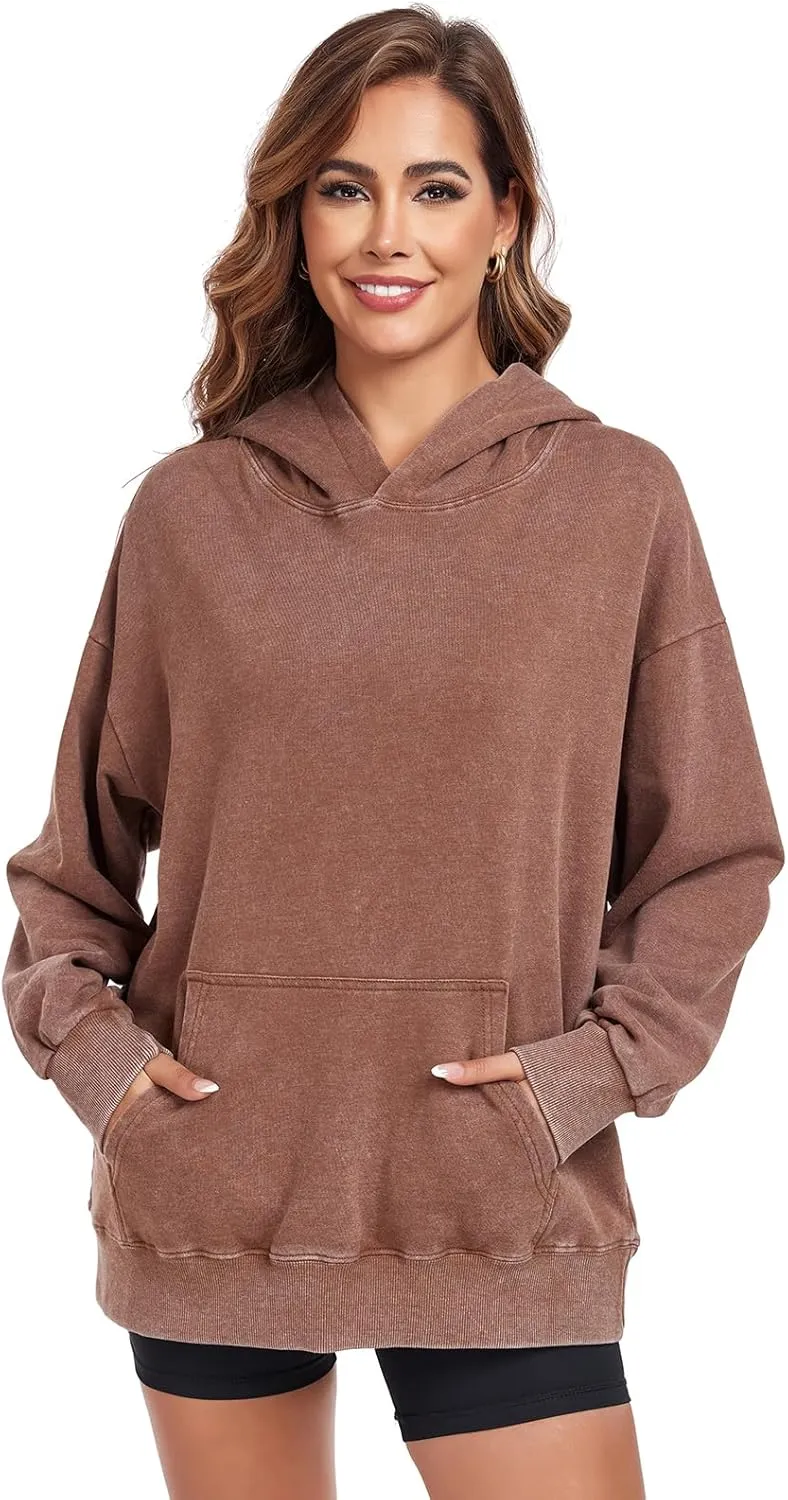 Women's Oversized Hoodies Sweatshirts Vintage Acid Wash Cotton Baggy Spring Fall Outfits Pullover Tops