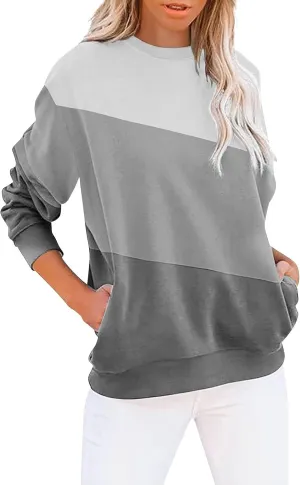 Womens Oversized Sweatshirts Fall Crewneck Long Sleeve Pullover Sweatshirt Trendy Lightweight Outdoors Tops Pockets
