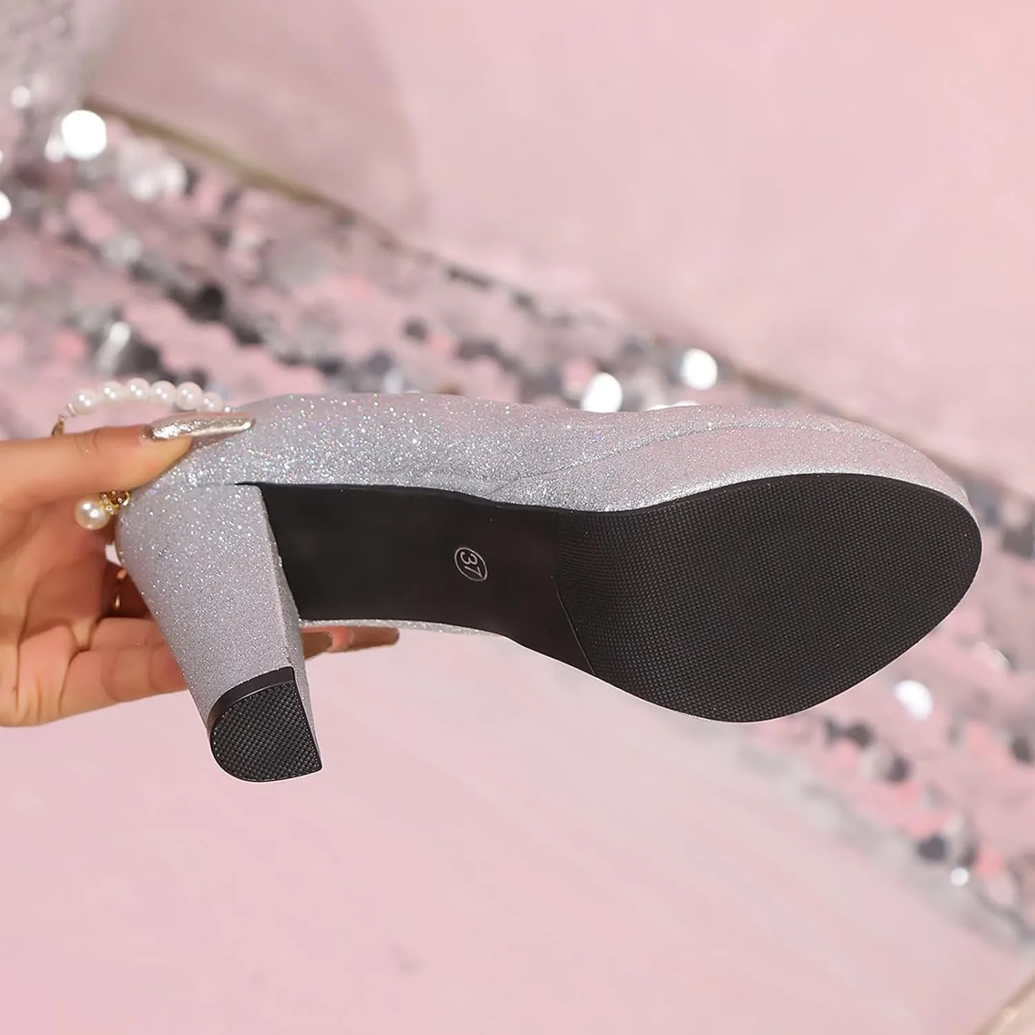 Women's Platform High Chunky Heels Closed Toe Block Ankle Strap Dress Buckle Round Toe Wedding Party Pumps Dress Shoes