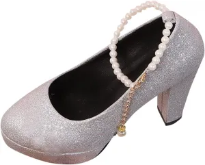 Women's Platform High Chunky Heels Closed Toe Block Ankle Strap Dress Buckle Round Toe Wedding Party Pumps Dress Shoes