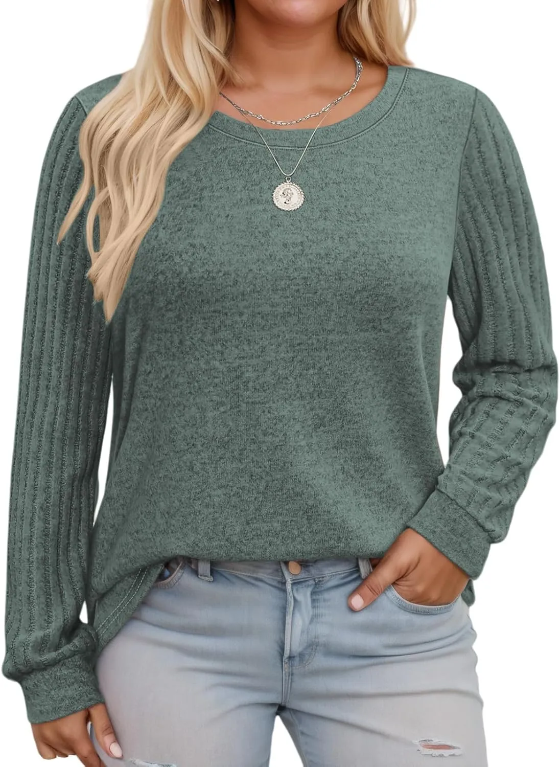 Womens-Plus-Size-Tops Trendy Long Sleeve T Shirts Dressy Lightweight Knit Sweaters Casual Loose Pullover Sweatshirts