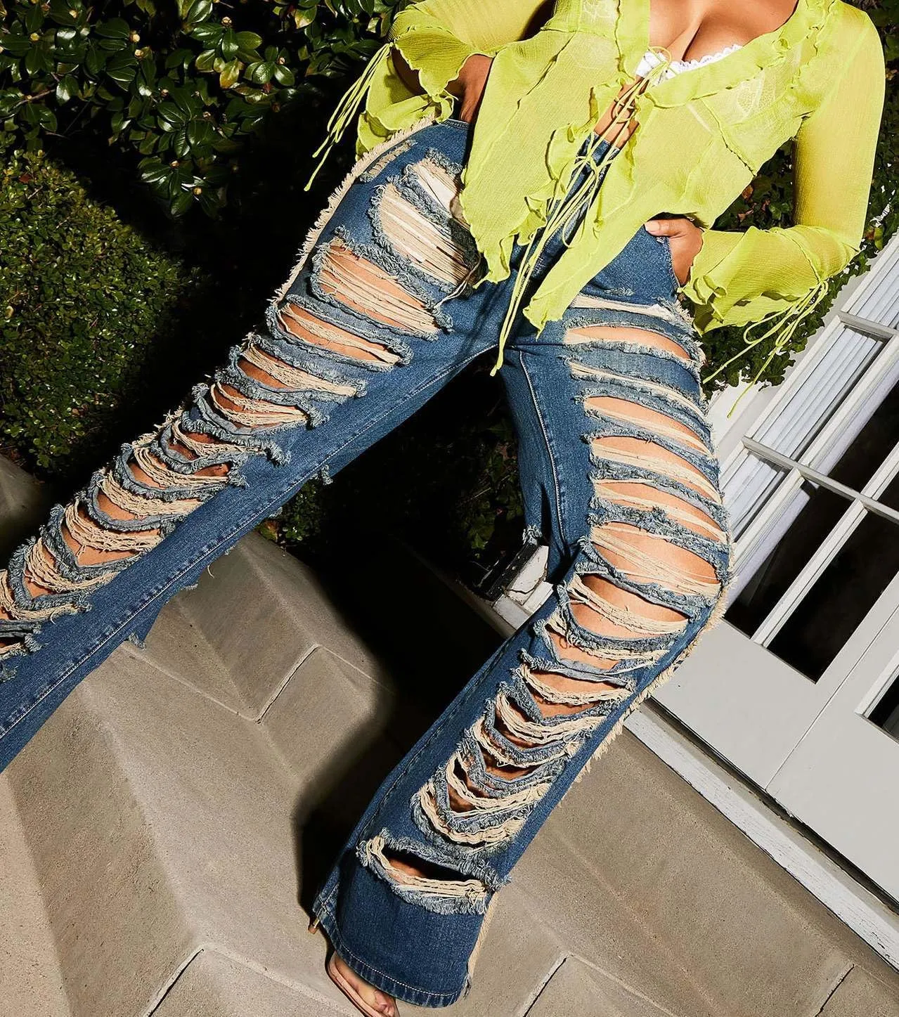 Women's Sexy Skinny Ripped Jeans Stretch Mid High Waist Denim Pants Comfort Soft Fit for Everyday Wear