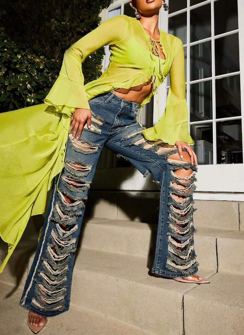 Women's Sexy Skinny Ripped Jeans Stretch Mid High Waist Denim Pants Comfort Soft Fit for Everyday Wear
